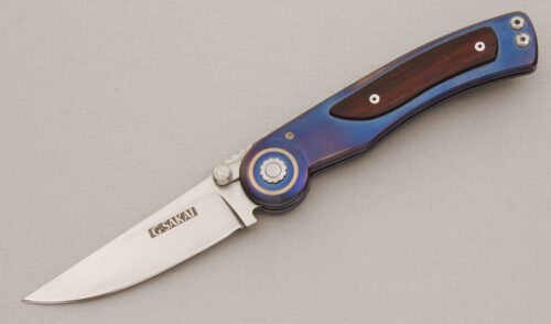 G. Sakai Cutlery Clutch Lock Folder with Blue Anodized Titanium Frame handle material - Obverse Side - Item #KLC13758