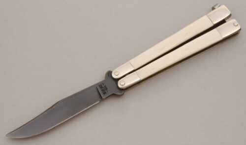 Bear MGC Cutlery Butterfly Folder with Mammoth Ivory Handle Scales handle material - Obverse Side - Item #KLC13762