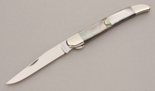 A.G. Russell Arkansas Toothpick Folder with Black Pearl Handle Scales handle material - Obverse Side - Item #KLC13763