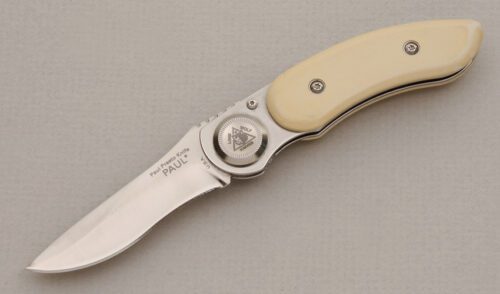 Lone Wolf Knives Paul Presto with Ivory micarta Scales handle material - Obverse Side - Item #KLC13769