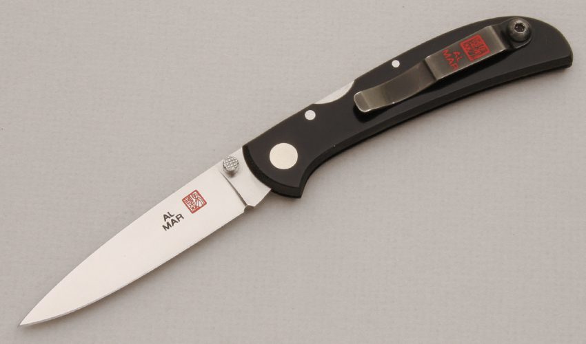 Al Mar Knives Falcon Ultralight Midlock with Black Micarta Handle Scales handle material - Obverse Side - Item #KLC13772