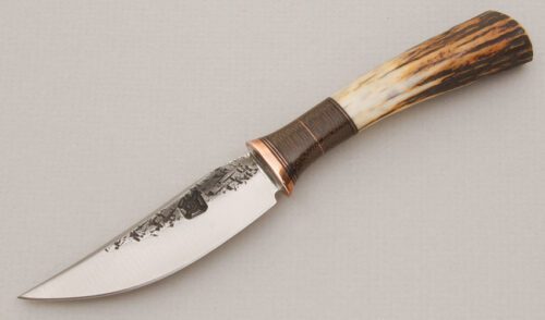 Behring Made Knives Fixed Blade Pocket Knife with Stag & Micarta Handle handle material - Obverse Side - Item #KLC13776