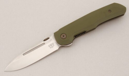 Massdrop Knives Terzuola Compact Tactical with Olive Drab G-10 Scales handle material - Obverse Side - Item #KLC13783