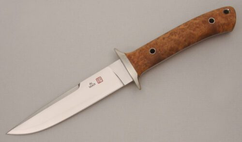 Al Mar Knives 25th Anniversary Shiva with Chinese Quince Burl Wood handle material - Obverse Side - Item #KLC13789