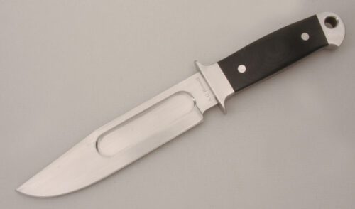 A.G. Russell 1862 Bowie with Black Rucarta Scales handle material - Obverse Side - Item #KLC13790