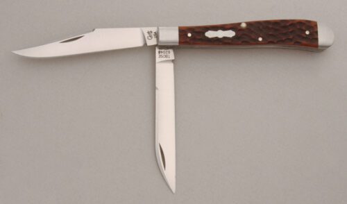 Case Cutlery Tony Bose Slimline Trapper with Chestnut Jigged Bone Scales handle material - Obverse Side - Item #KLC13800