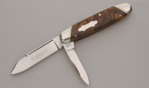 Remington Knives Two Blade Jack with Brown Swirl Celluloid Scales handle material - Obverse Side - Item #KLC13802