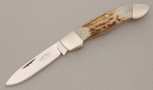 Cliff Polk Custom Slip Joint Folder with Stag Handle Scales handle material - Obverse Side - Item #KLC13803