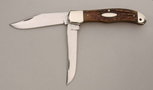 Western States Cutlery Large Clasp Knife with Stag Handle Scales handle material - Obverse Side - Item #KLC13807