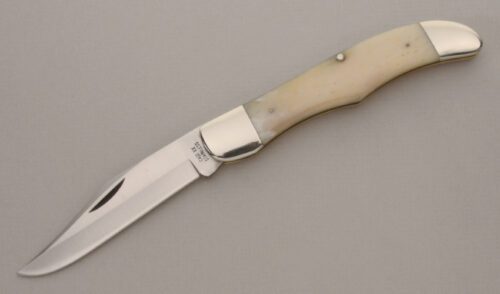 Case Cutlery W165 SSP SAB Folding Hunter with Smooth White Bone Scales handle material - Obverse Side - Item #KLC13811