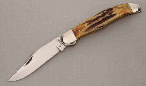Queen Cutlery Clasp Folding Hunter with Stag Handle Scales handle material - Obverse Side - Item #KLC13813