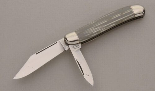 Hammer Brand Knives Peanut with Gray & Silver Stripe Celluloid handle material - Obverse Side - Item #KLC13822