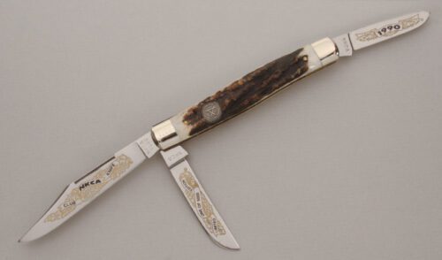 Kissing Crane 1990 NKCA Club Large Stockman with Stag Handle Scales handle material - Obverse Side - Item #KLC13832