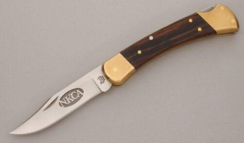 Buck Knives NKCA 110 Lockback with Wood Micarta Handles handle material - Obverse Side - Item #KLC13837