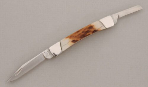 Buck Knives Model 705 Gents Knife with Stag Handle Scales handle material - Obverse Side - Item #KLC13839