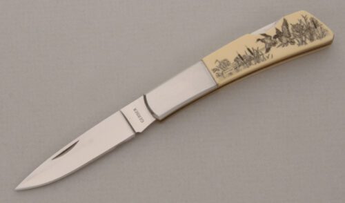 Gerber Knives Silver Knight Lockback with Ivory Micarta Handle Scales handle material - Obverse Side - Item #KLC13840