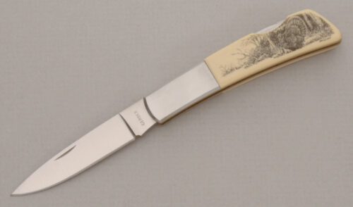 Gerber Knives Silver Knight Lockback with Ivory Micarta Handle Scales handle material - Obverse Side - Item #KLC13842