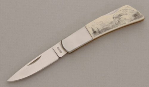 Gerber Knives 200A Silver Knight Lockback with Ivory Micarta Handle Scales handle material - Obverse Side - Item #KLC13843