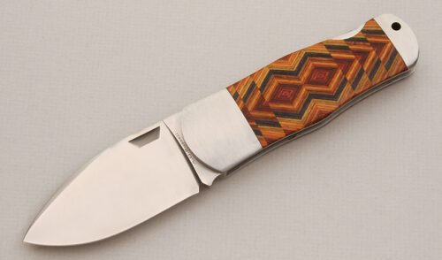 A.G. Russell Sunfish Lockback Folder with Wood Marquetry Scales handle material - Obverse Side - Item #KLC13844