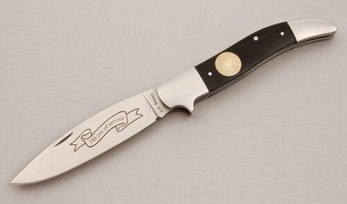 A.G. Russell 2011 Texas Ranger Folder with Black Rucarta Handle Scales handle material - Obverse Side - Item #KLC13845