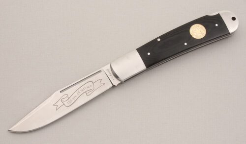 A.G. Russell 2009 Texas Ranger Lockback with Black Rucarta Handle Scales handle material - Obverse Side - Item #KLC13848