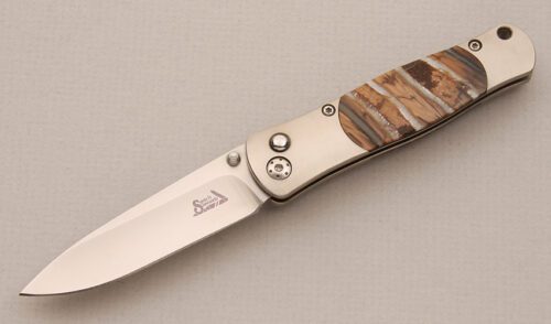 Santa Fe Stoneworks Button Lock Folder with Titanium Frame handle material - Obverse Side - Item #KLC13853