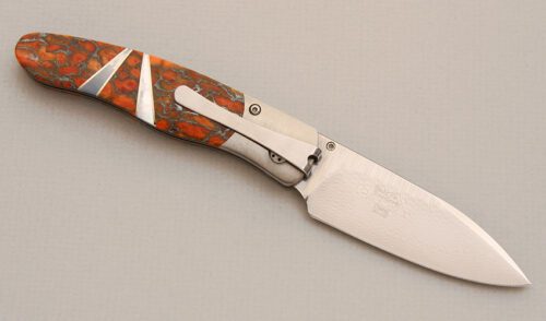Santa Fe Stoneworks Large Button Lock Folder with Zinc Coral Handle Scales handle material - Obverse Side - Item #KLC13854