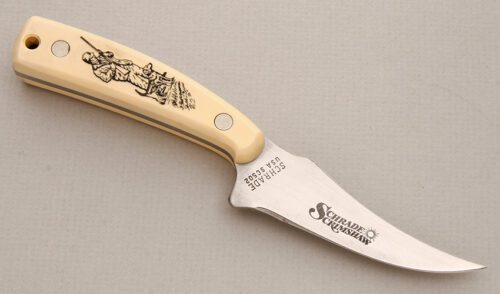 Schrade Cutlery Scrimshaw Skinner with Ivory Delrin Handle handle material - Obverse Side - Item #KLC13875