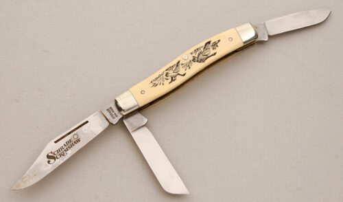 Schrade Cutlery SC505 Stockman with Ivory Delrin Handles handle material - Obverse Side - Item #KLC13880
