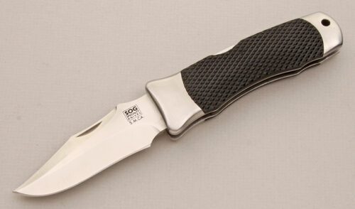 Sog Knives Tomcat Midlock Folder with Texturerd Kraton Scales handle material - Obverse Side - Item #KLC13889