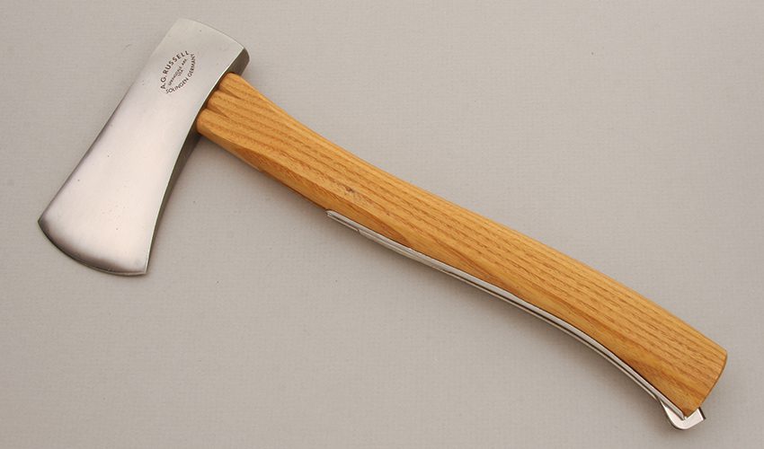 A.G. Russell Pocket Safety Axe with European Ash Handle handle material - Obverse Side - Item #KLC13899
