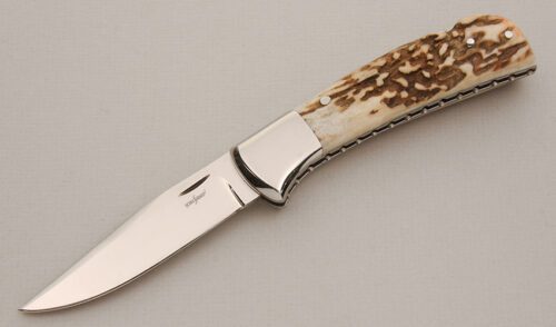 Edward Kalfayan Custom Lockback with Stag Handle Scales handle material - Obverse Side - Item #KLC13902