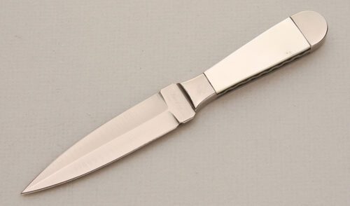 Gary Tucker Double Edge Dagger with Mother of Pearl Scales handle material - Obverse Side - Item #KLC13907