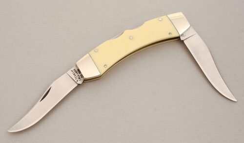 Case Cutlery Texas Longhorn Folder with Ivory Micarta Handle Scales handle material - Obverse Side - Item #KLC13914