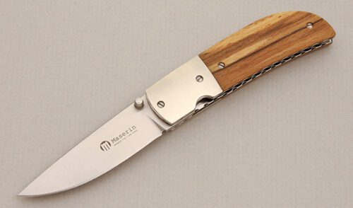 Maserin Atti Linerlock Folder with Olive Wood Handle Scales handle material - Obverse Side - Item #KLC13937