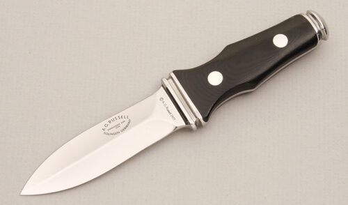 A.G. Russell 1977 Sting with Black Linen Micarta Scales handle material - Obverse Side - Item #KLC13939