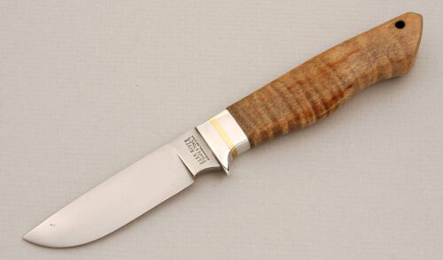 Bark River Knife & Tool Mountaineer with Curly Maple Wood Handle handle material - Obverse Side - Item #KLC13950