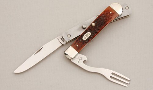 Case Cutlery Hobo Set with Brown Jigged Bone Scales handle material - Obverse Side - Item #KLC13958