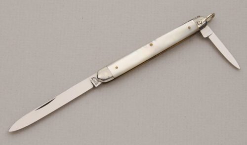 Bruckmann Knives Slim Sleeveboard Pen Knife with Mother of Pearl Scales handle material - Obverse Side - Item #KLC13975