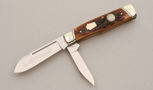 Schatt & Morgan 2007 NKCA Club Knife with Amber Worm Groove Bone Scales handle material - Obverse Side - Item #KLC13990