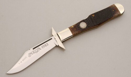 Case Cutlery 1983 NKCA Swing Guard Lockback with Brown Jigged Bone Scales handle material - Obverse Side - Item #KLC13991