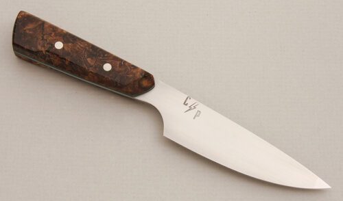 Corey Dunlap Utility/Kitchen Knife with Spalted Maple Burl Scales handle material - Obverse Side - Item #KLC13995