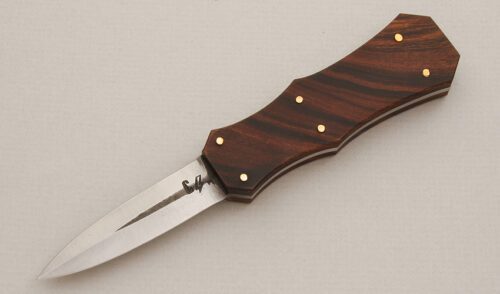 Corey Dunlap Coffin Handle Boot Dagger with Desert Ironwood Handle Scales handle material - Obverse Side - Item #KLC13996