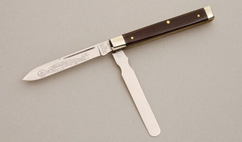 Schatt & Morgan 2000 NKCA Physicians Knife with Smooth Brown Bone Scales handle material - Obverse Side - Item #KLC14001