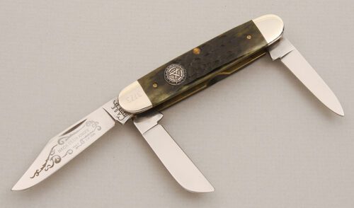 Case Cutlery 1987 NKCA Club Stockman with Green Jigged Bone Scales handle material - Obverse Side - Item #KLC14005