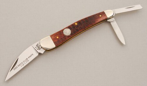 Case Cutlery 2003 NKCA Seahorse Whittler with Brown Jigged Bone Scales handle material - Obverse Side - Item #KLC14006