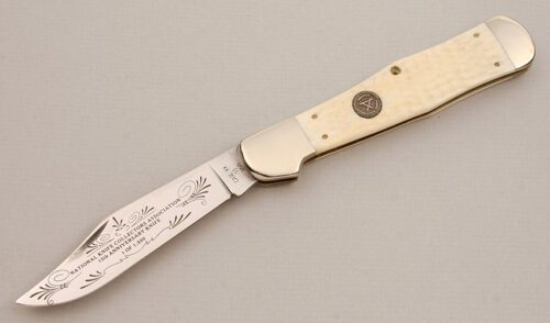 Case Cutlery NKCA 15th Anniversary Hunter with White Jigged Bone Scales handle material - Obverse Side - Item #KLC14007