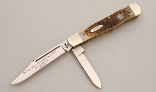 Case Cutlery 1994 NKCA Trapper with Rogers Jigged Bone Scales handle material - Obverse Side - Item #KLC14009