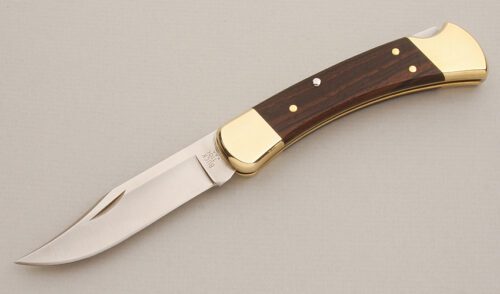 Buck Knives Buck 110 Folding Hunter with Macassar Ebony Handle Scales handle material - Obverse Side - Item #KLC14012