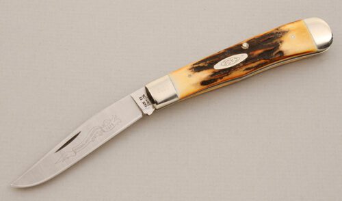 Case Cutlery 1979 NKCA Club Trapper with Burnt Stag Handle Scales handle material - Obverse Side - Item #KLC14014